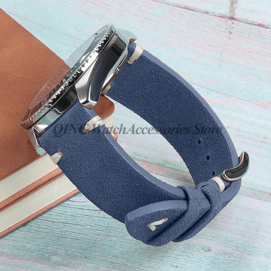 Vintage Blue & Brown Suede and Leather Watch Strap with Quick Release
