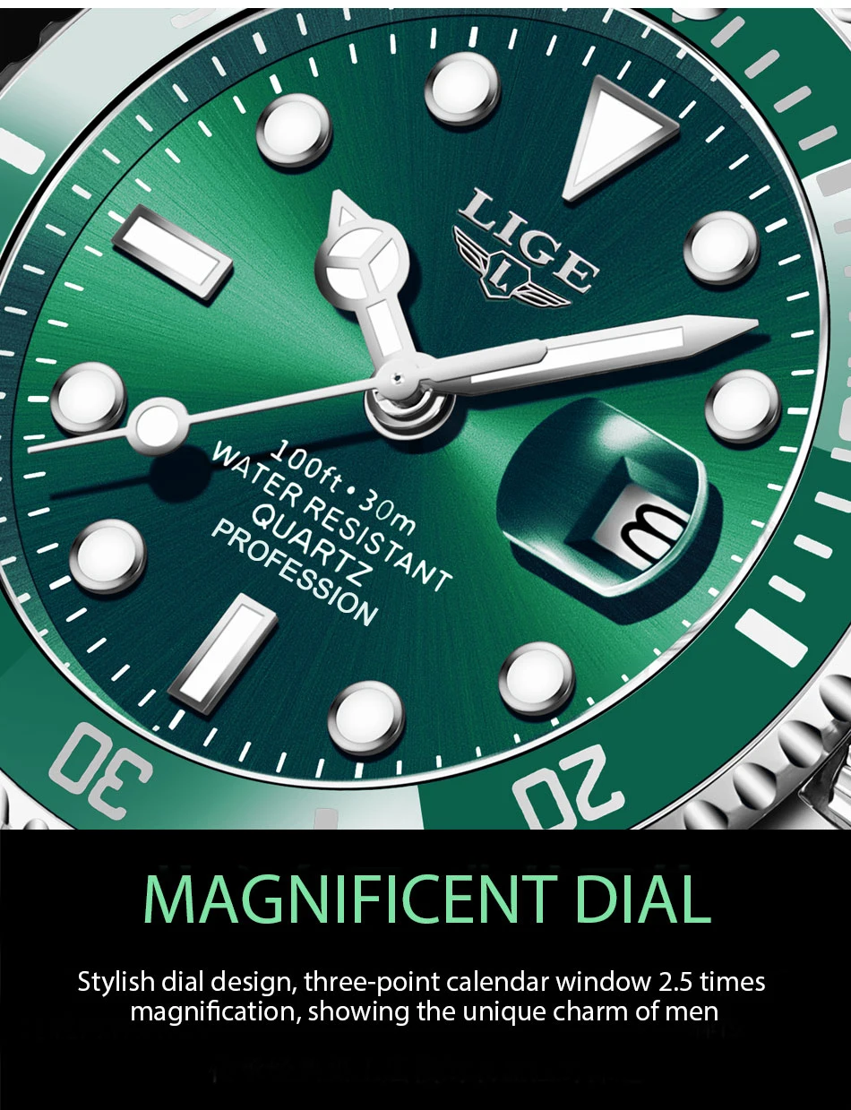 Lige top marke luxus mode taucher uhr herren 30atm wasserdichte datum uhr sport uhren herren quarz armbanduhr relogio maskulino – Detail 6