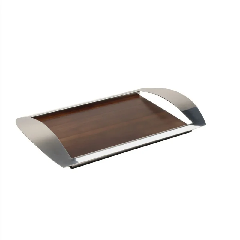 Modern Luxury Stainless Steel and Walnut Decorative Tray for Sample Room Living Room Home Decor 6