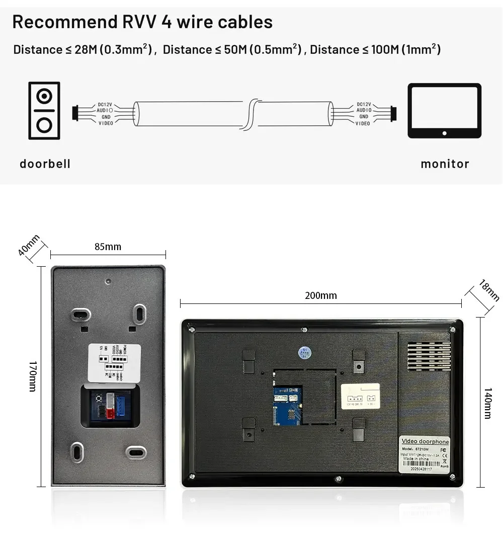 ANJIELO 7 Inch Metal Doorbell Video Intercom System for Home RFID Card Unlock V