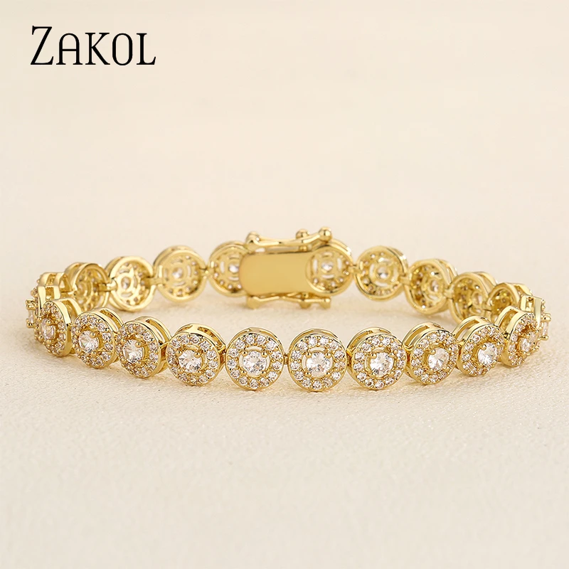 Zacoll-클래식 기하학 라운드 큐빅 지르코니아 테니스 팔찌 여성용, 매력적인 럭셔리 신부 보석 액세서리 BP2271