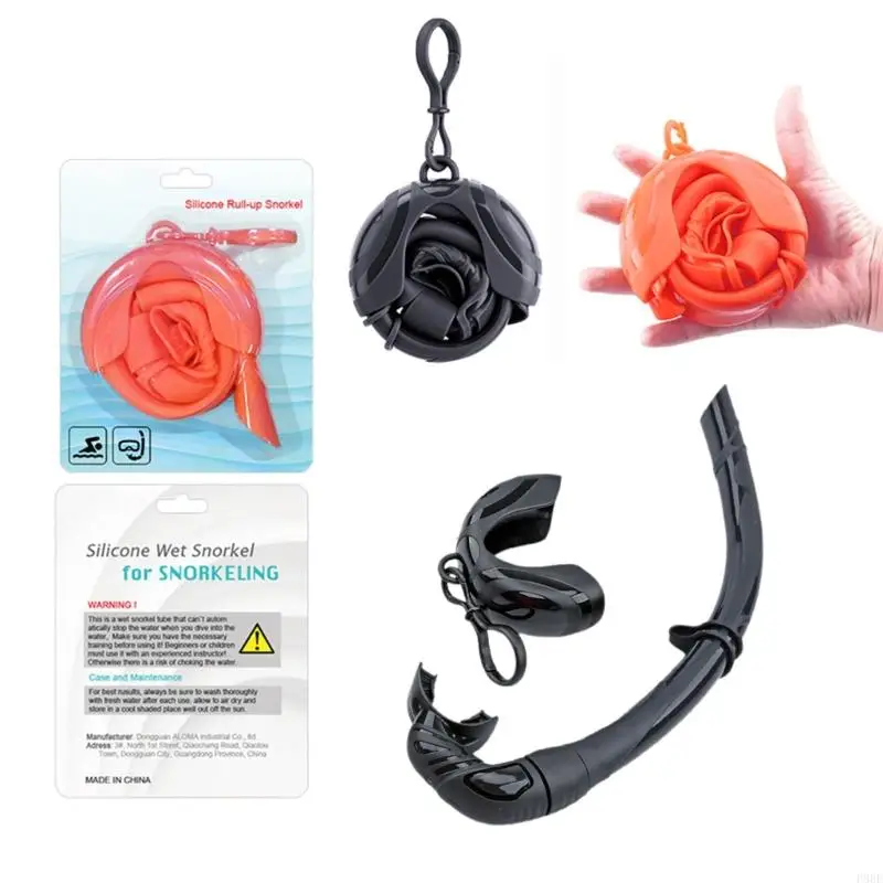 P88E Folding Rolls Up Silicone Snorkel with Storage Case Freediving Snorkel for Diving