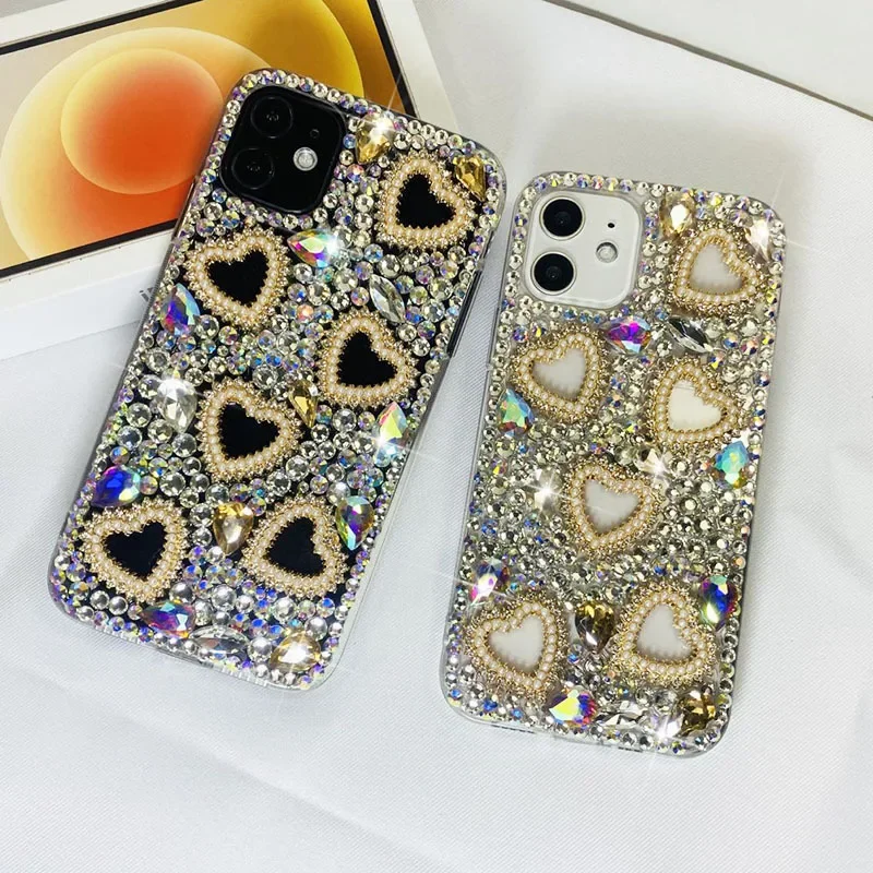 Luxury Bling Color Rhinestone Love Heart Case Capa For Samsung GalaxyA22 A32 A52 A71 A51 A72 A73 A53 A33 A74 A54 A34 Phone Cover