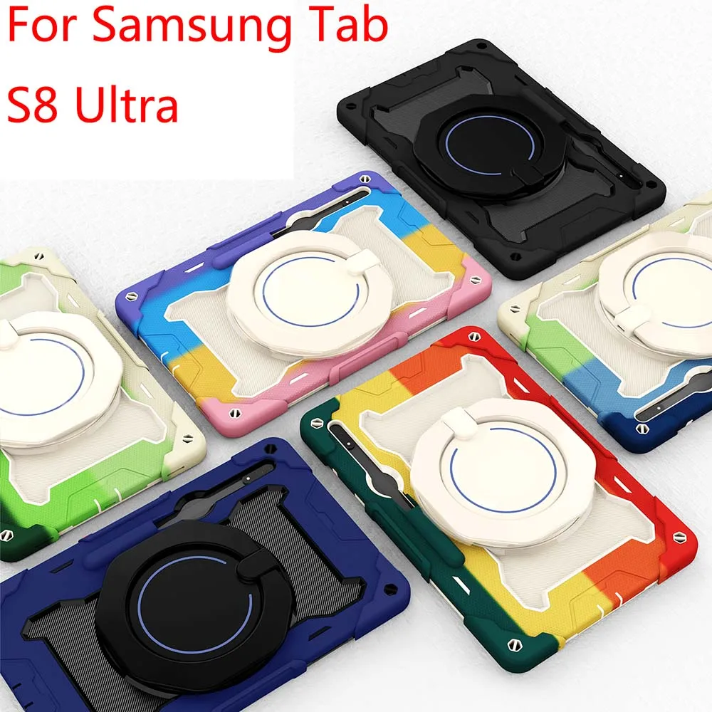 Custodia Armor B Style Per Samsung Galaxy Tab S8 Ultra Pen Slot Antiurto In Silicone Pc Hand Ring Stand Cover Skin