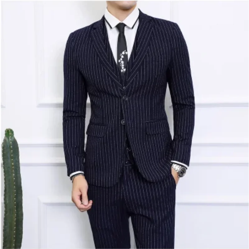 

Men's Striped Suit Three-piece Large Size 6XL British Style Gentleman Business Banquet Wedding Host Fashion Quality Formal Suit