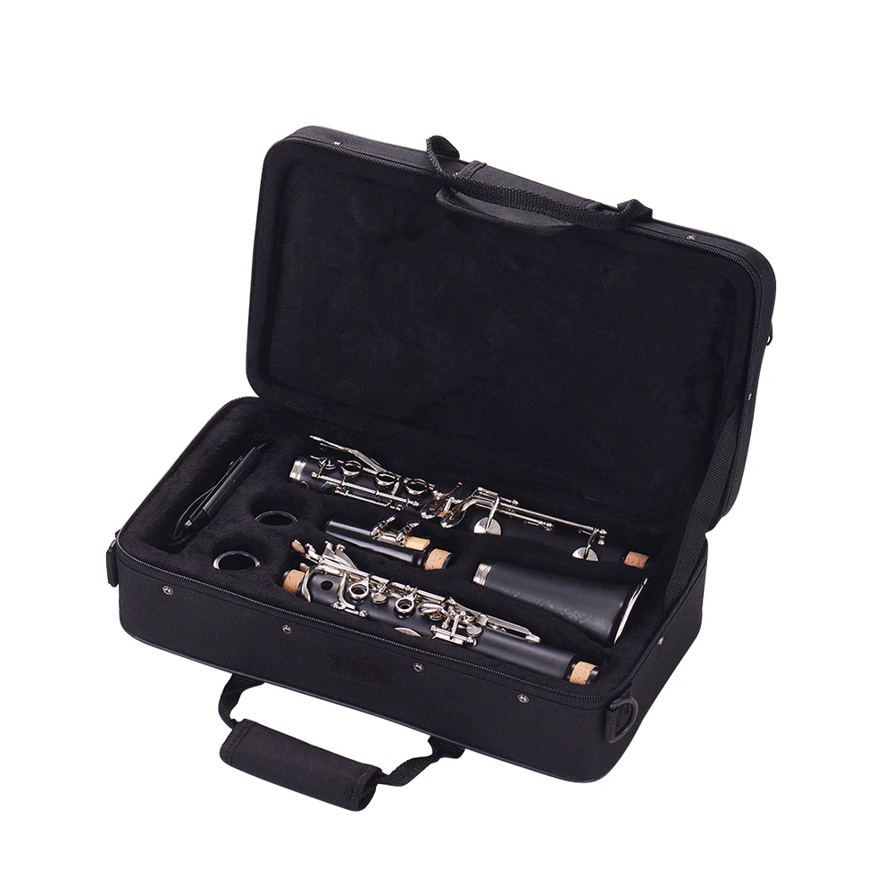 ABS 17-Key Clarinet Bb Flat with Carry Case Gloves Cleaning Cloth Mini Screwdriver Reed Case 10pcs Reeds Woodwind Instrument
