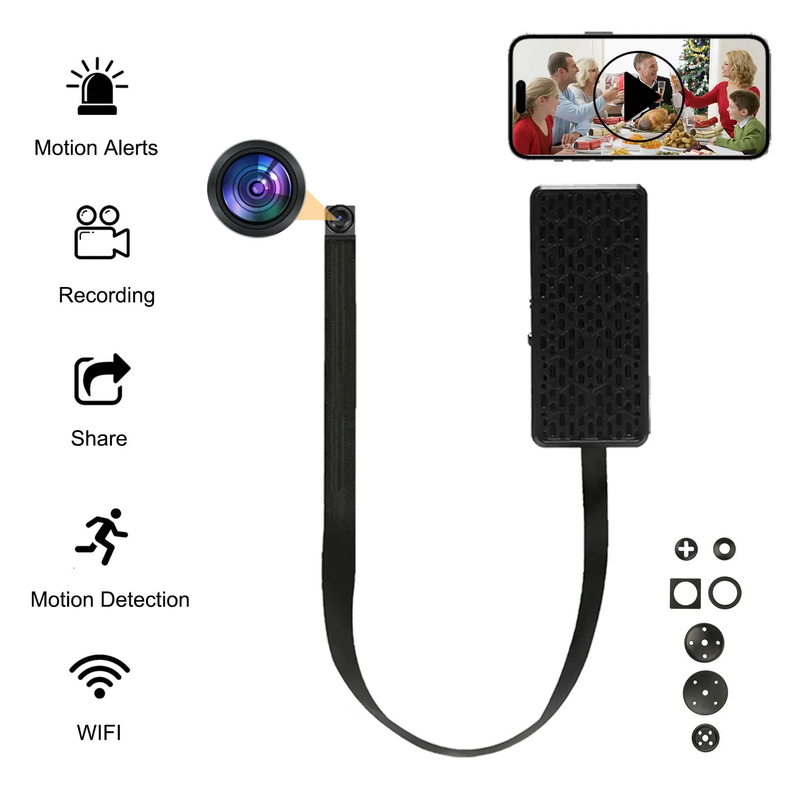 

DIY Mini Camera - WiFi Enabled, Full HD 1080P, Motion Detection Compact Size - Home Security and Surveillance Nanny Cam