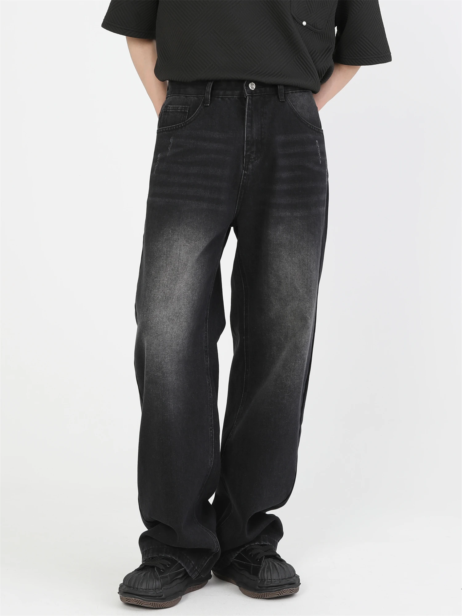 

Джинсы Yamamotostyle, модные дизайнерские черные и серые прямые брюки, высококачественные джинсы с широкими штанинами, брюки для мужчин