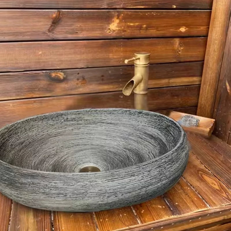 Countertop Ceramic Washbasin Antique Carving Bathroom Basin Sink