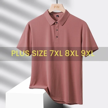 Large Size 9xl 8xl Summer High Quality Breathable Fashion Short Sleeves Quick Dry Black Blue Red Nylon Ice Silk Polo Shirts Men 1
