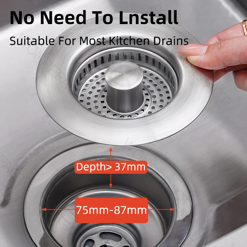 Kitchen Sink Strainer 3 In 1 Kitchen Sink Strainer Stainless Steel Pop-Up Filter Basket Removable Drain Hair Catcher