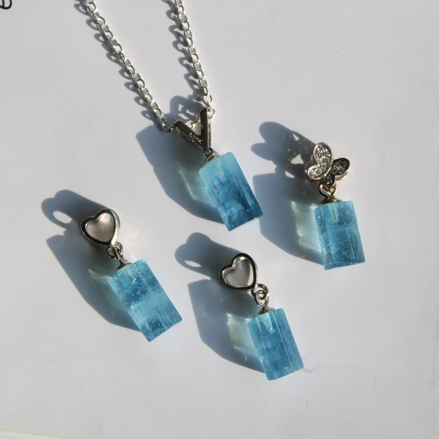 

1 шт. красивый натуральный синий Аквамариновый драгоценный камень, Хрустальный стержень, палочка, подвеска с случайным дизайном, замок из серебра 925 пробы