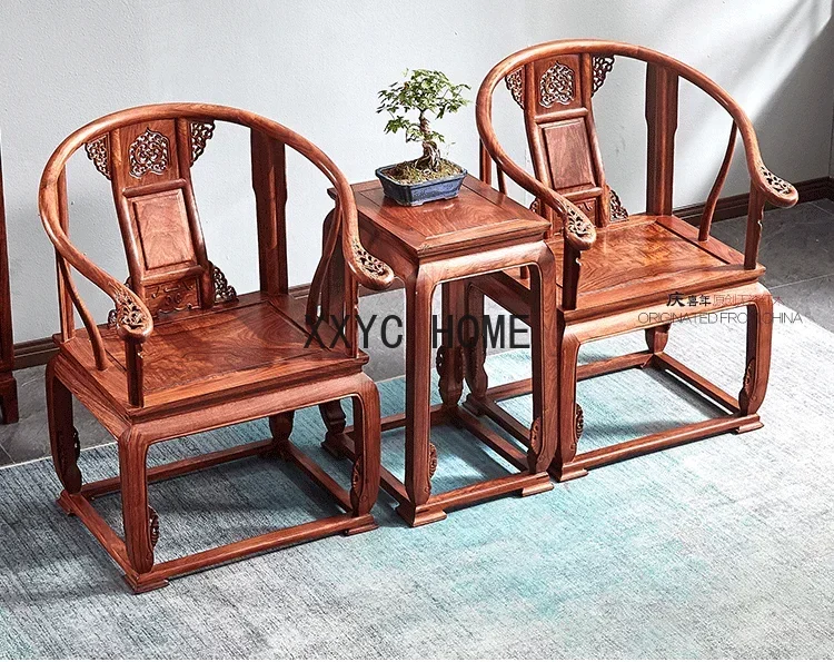 

Rosewood Rosewood Rosewood round-Backed Armchair Three-Piece Set Chinese Ming-Qing Period Armchair Palace Chair Solid Wood