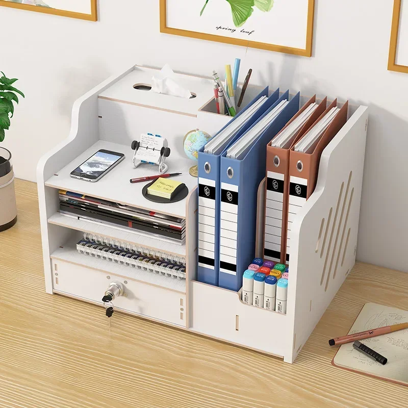 Office Multi-layer Desktop Storage Box with Lock Household Workstation File Drawer Storage Rack Desk and Miscellaneous Artifact
