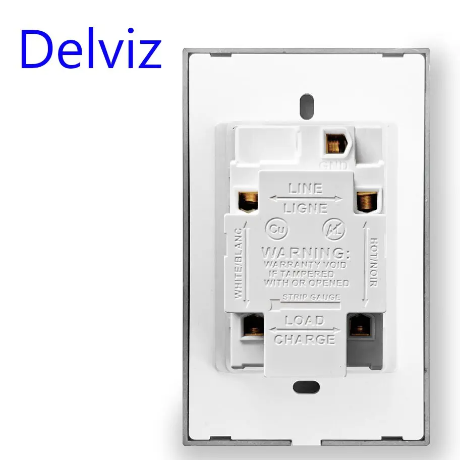 Delviz 120×72mm GFCI Leakage Protection Wall Socket, 15A/20A Electrical Safety Power Outlet with Test & Reset, Glass Panel