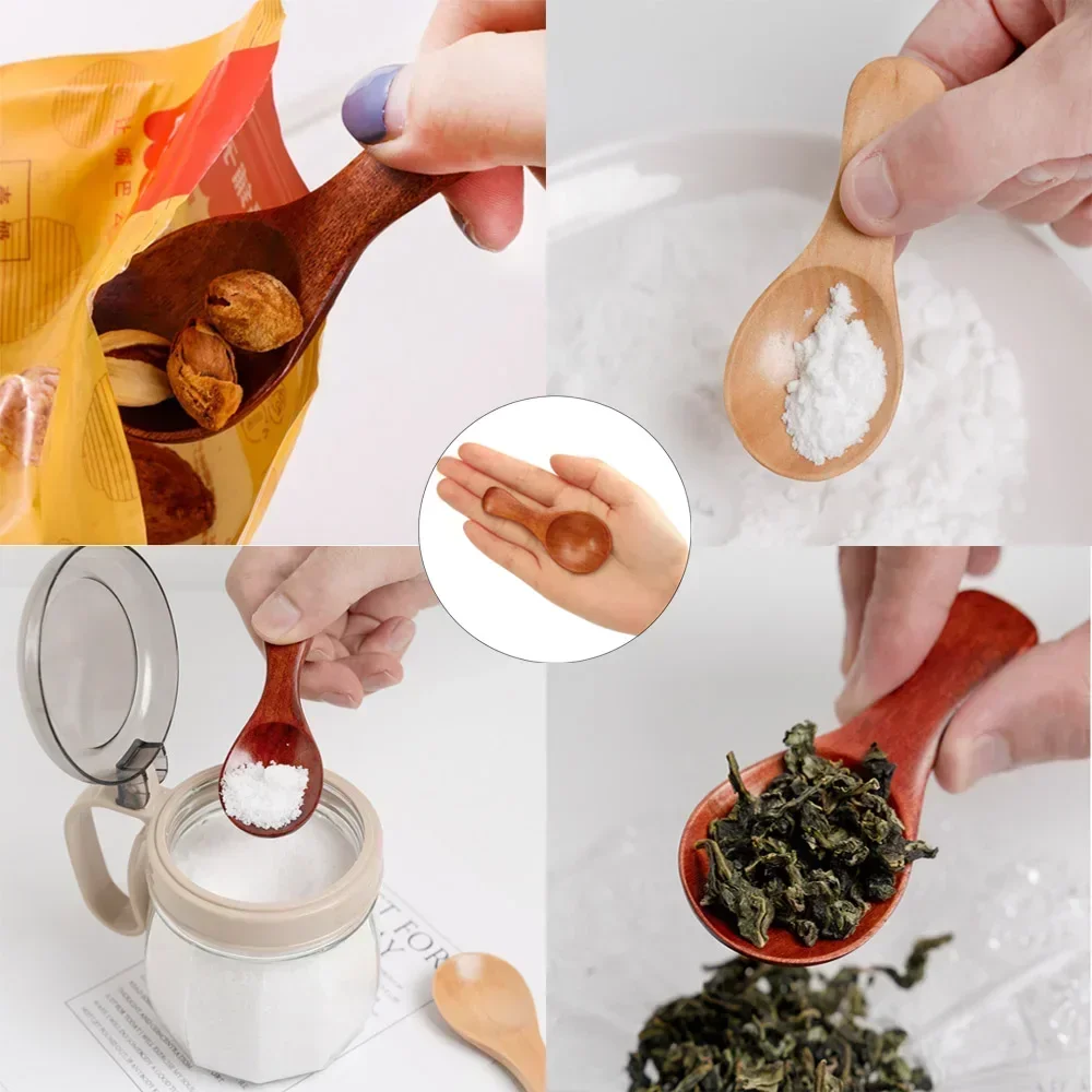 Mini Spoon Wooden Small Natural Seasoning Short Handle Tea Cooking Salt Powder Sugar Jar Scoop Baby for Home Kitchen Gadget