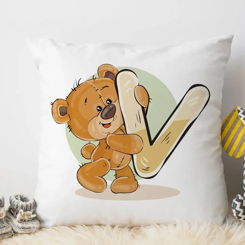 Cushion Cover Cute Cartoon Animal Water Color Q-Z English Letter Print for Children Room Soft 45x45cm
