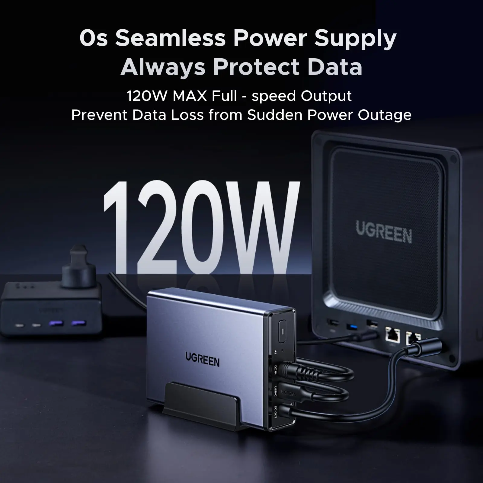 UGREEN NAS UPS, 120W DC 배터리 백업 및 서지 보호기, 12000mAh DH2300, DH4300 Plus, DXP2800, DXP4800에만 호환 가능