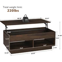 Lift Top Coffee Table with Hidden Storage LED Coffee Table Dark Walnut Living Room 3 Tiers Tea Table with Storage Center Tables. 2