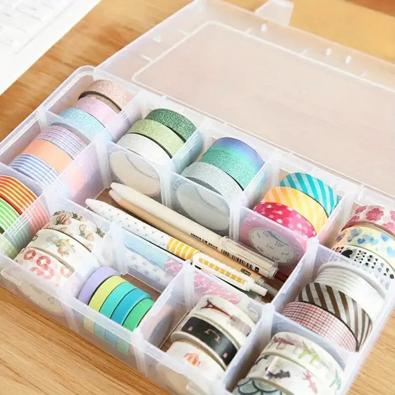15 Grid Transparent Office Storage Box with Adjustable Dividers Plastic Storage Container for Art Painting 1 Piece