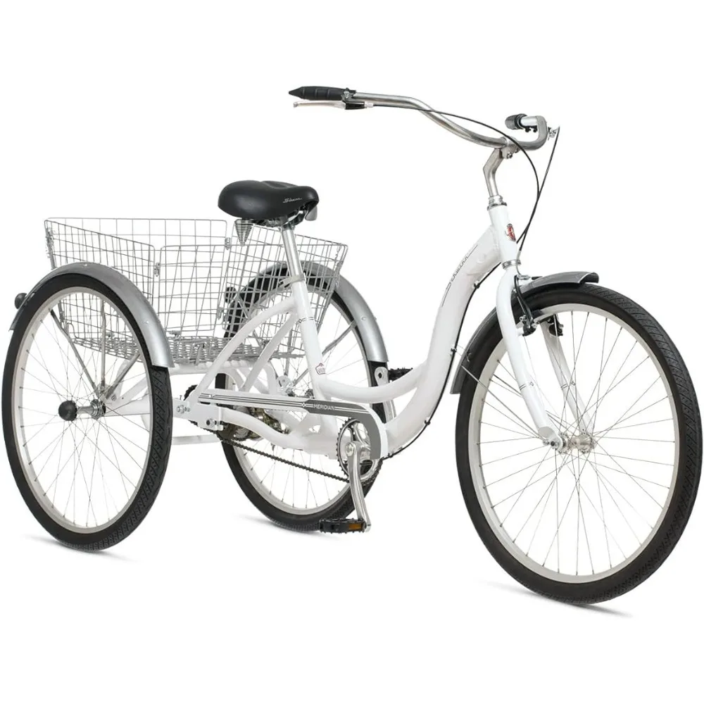 

Meridian Adult Tricycle Bike, 26-Inch 3 Wheels, Low Step-Through Frame, Large Cruiser Seat, Rear Folding Basket，Cycling