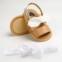 2pcs/Set Summer Cute Bowknot Toddler Girl Shoes Canvas Newborn Garden Sandals Baby Anti-slip Soft Baby Girls Shoes 0-18M with Fr 3
