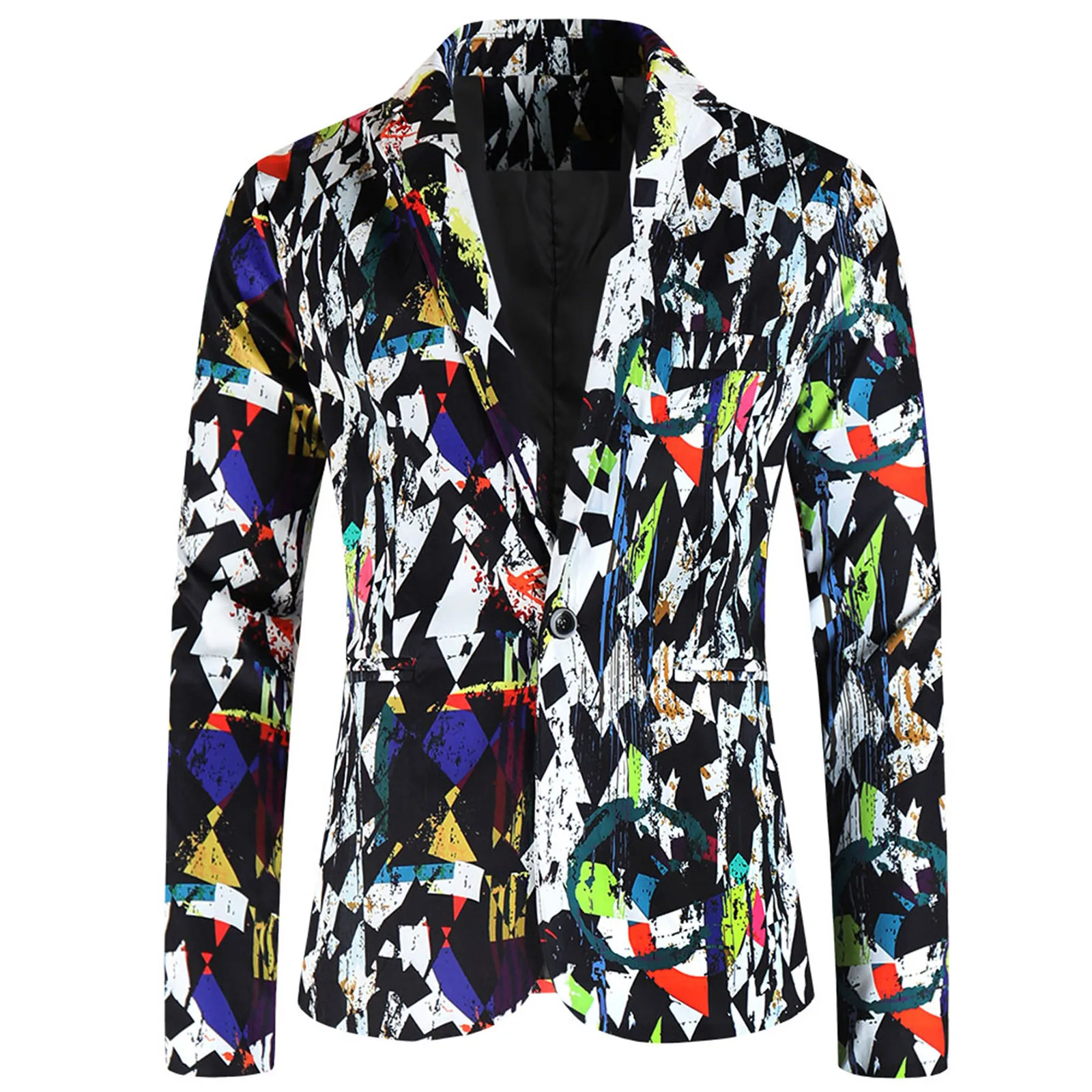S89457b3d16484c7c8c413897247d02daA Men's Printed Blazer Coat Slim Fit Long Sleeve Casual Business Jacket