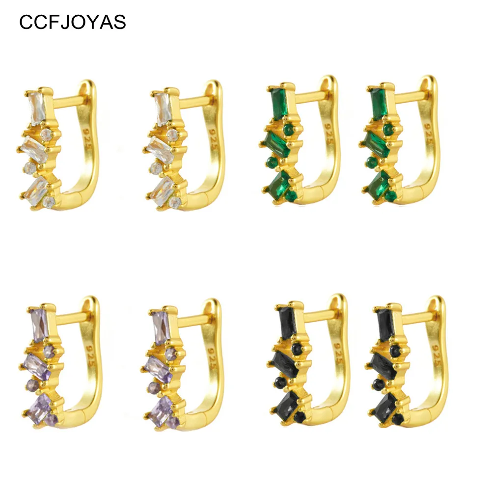 

CCFJOYAS 925 Sterling Silver INS Micro-inlaid Zircon Geometric U-shaped Hoop Earrings for Women Colorful Zircon Earrings Jewelry