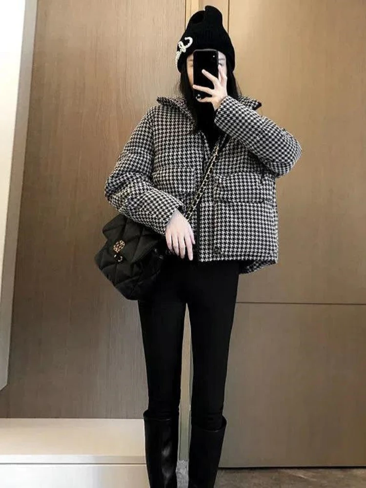 

Winter Jackets for Women 2023 Elegant Women Coat Super Hot Parkas Lattice Loose Short Office Lady Warm Top Casual Streetwear