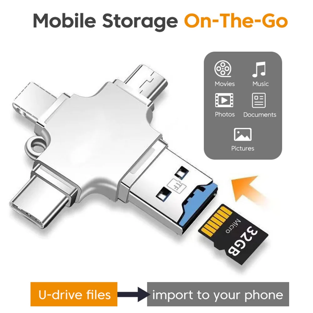 Aubess USB 3.0 Flash Drive For Iphone Ipad Android Four In One Multifunctional Memory Stick Type-c Pendrive OTG