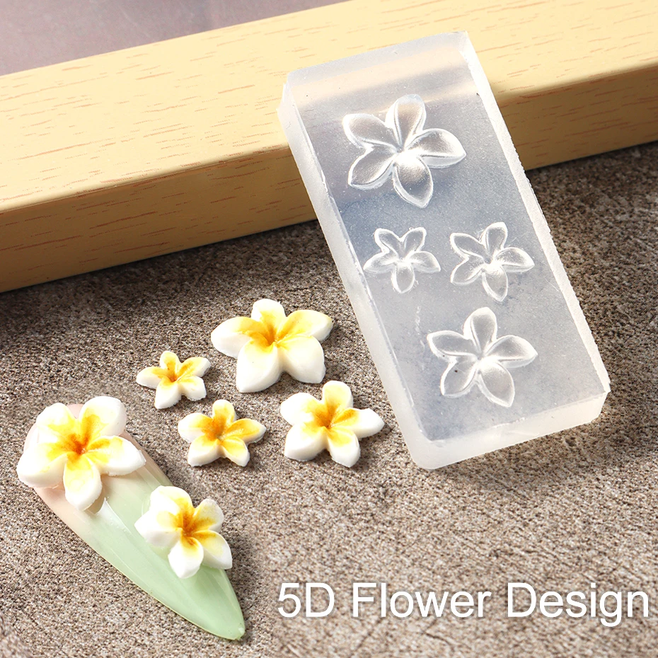 5D Flower Silicone Mold Nail Carving Mould Stencils Acrylic Plumeria Flower Spring Nail Art Decorations Manicure Template Tools 5