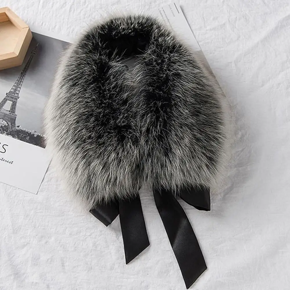 Ladies Faux Fox Fur Collar Scarf Women Detachable Furry Fur Neck Collar Winter Coat Shawl Hood Decor Furry Fur Scarf Neck Warmer