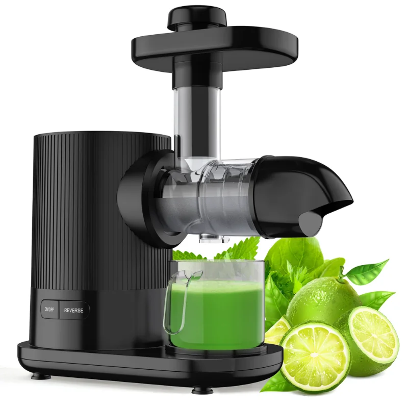 Cold Press Slow Masticating Juice Extractor Horizontal Juicer Machine Black