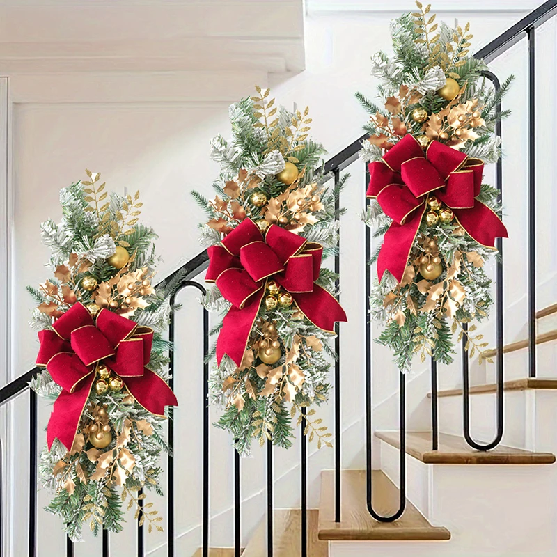 1pc Christmas Staircase Decoration Wreath Party Gift Christmas Home Furnishing Decoration Prop Evening Party Dress Up Prop