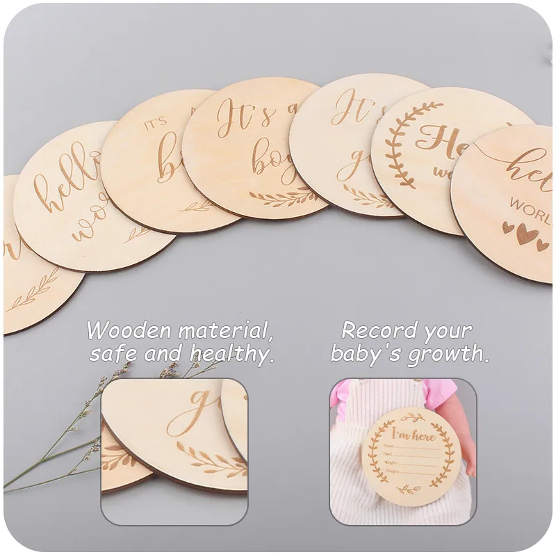 New 5Pcs Baby Products Wooden Milestone Card Handmade Teether Newborn Shoot Props Souvenir DIY Fashion Custom Craft Accessories custom products are purchased from here