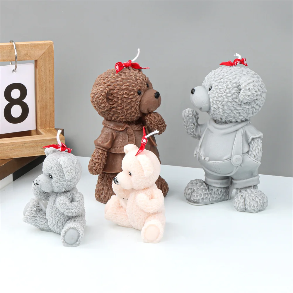 Description Picture 3 of itemFamily Teddy Bear Silicone Mold Craft Scented Candle Soap Plaster Bowtie Bear Family 3D Bears Animal decora