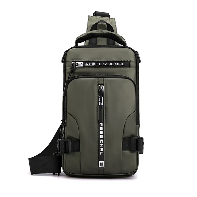 Men Nylon Crossbody Bag with USB Charging Port Multifunction Outdoor Travel Waterproof Daypack Male Casual Messenger Chest Bags ArmyGreen B