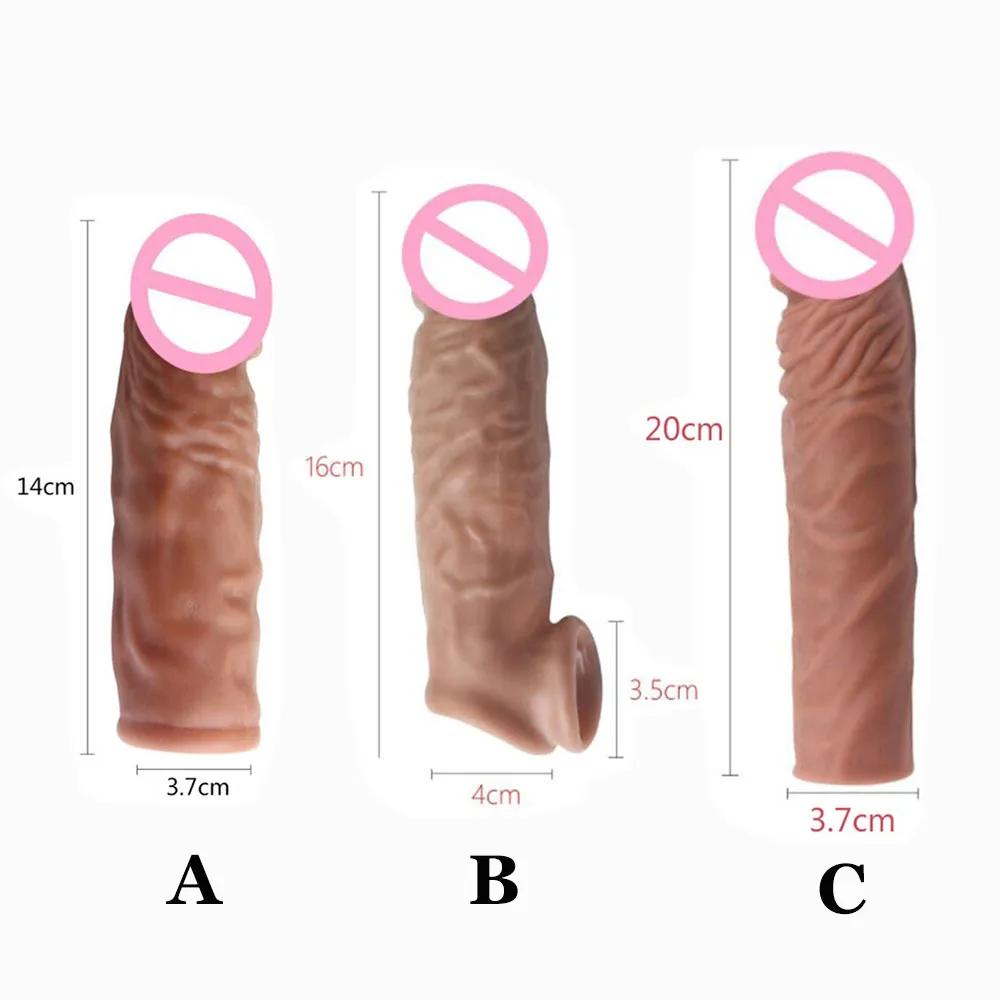 Penis Sleeve Penis Condom Penis Enlargement Realistic Penis Extension Cock Sleeve Reusable Silicone Penis Enlarger Delay Condoms For Men Dildo Enhancer Sex Toys