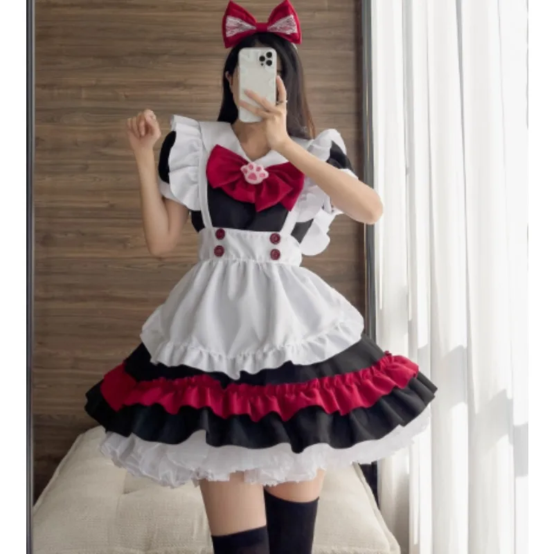 Halloween Anime Cosplay Maid Costumes Women Black Red Animation Show Little Evil Maid Role Play Outfits sexy Lingerie Dress
