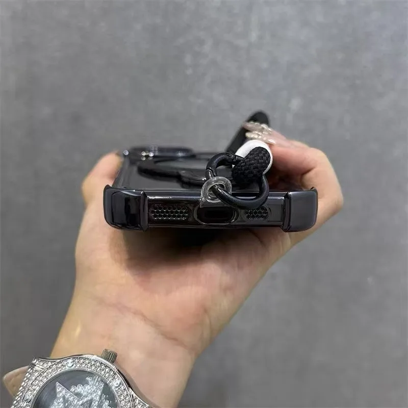 Shockproof Magnetic Bracket Phone Case with Lanyard and Plating Silicone Cover