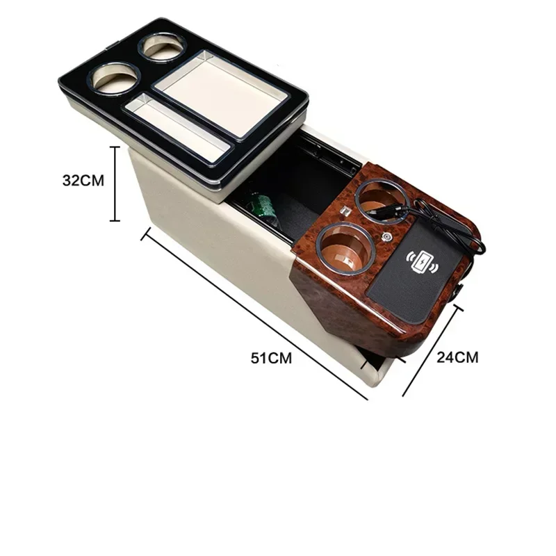 SHITURUI 현대 팰리세이드 2020-2025 용 USB 컵 홀더 분위기 조명이있는 1x 센터 콘솔 팔걸이 상자 용