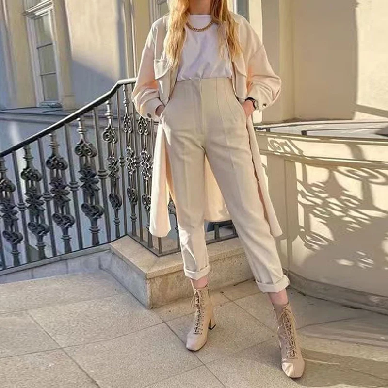 

Woman Pants 2023 Chic Fashion Office Wear Pants For Women Vintage High Waist Zipper Fly Female Ankle Trousers Mujer