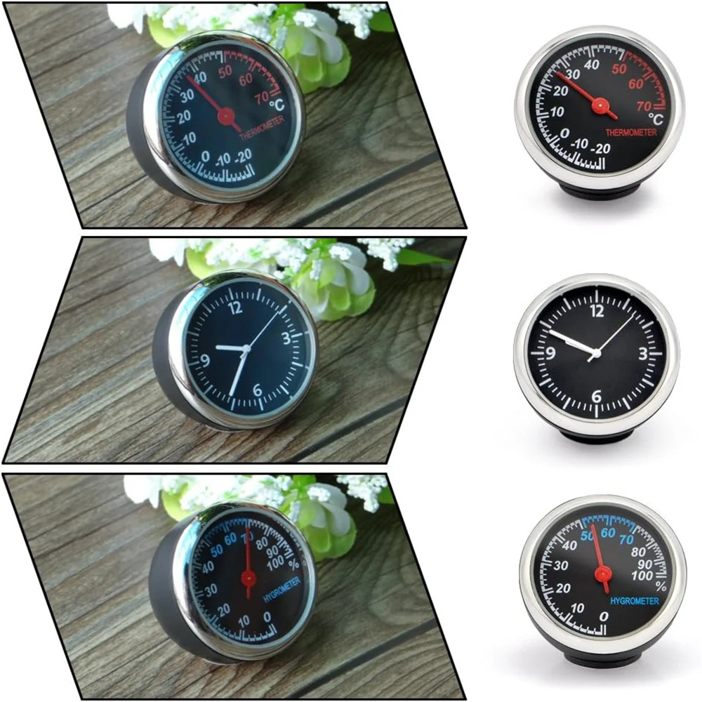 Automobile Digital Clock Mini Car Watch Automotive Thermometer Hygrometer Decoration 3PCS Set car clock air outlet dashboard clock car clock thermometer