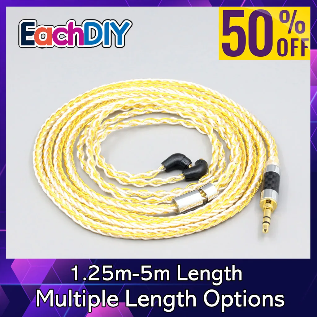 8 Core Silver Gold Plated Braided Earphone Cable For Etymotic