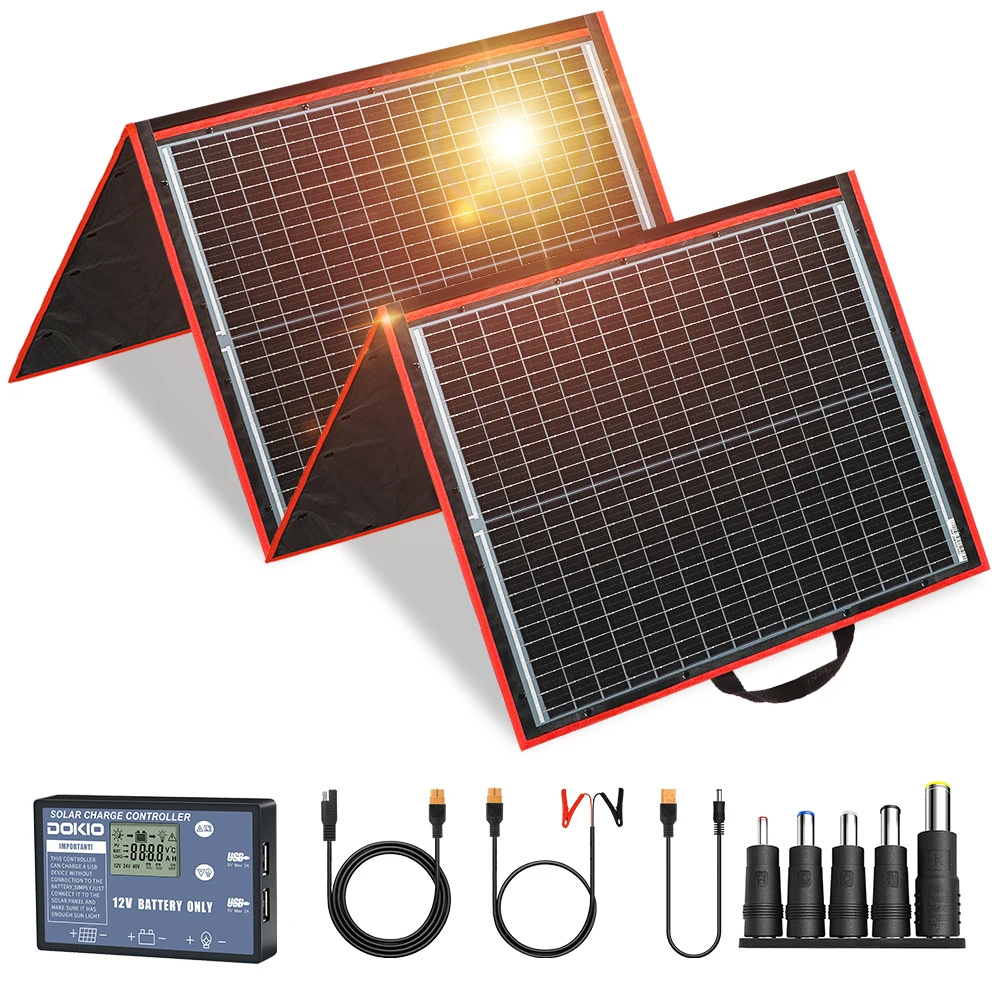 

DOKIO 18V 150W Solar Panel Monocrystalline Charge 12V Portable Foldble Solar Panel China For Boats/Out-Door Camping/Car/RV