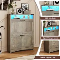 Rustic Gray Shoe Storage Cabinet, Slim Hidden Shoe Rack Organizer Cabinet, with 2 Flip Drawers & Open Storage & RGB Ligh 6