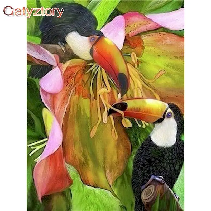 

GATYZTORY Набор для рисования по номерам для взрослых и детей, Птица на дереве, пейзаж, картина по номерам, домашний декор для гостиной, художественное оформление