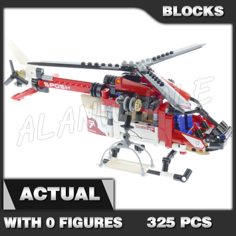 

325pcs 2in1 Technical Rescue Helicopter Spinning Rotors Stretcher Concept Plane 11297 Building Block Set Compatible with Model