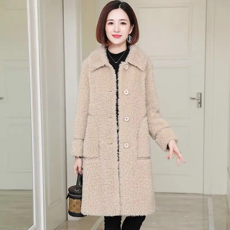 

Women 2023 Single-breasted Real Lamb Fur Overcoat Female Casual Genuine Sheep Shearing Wool Coat Ladies Solid Coats Y120