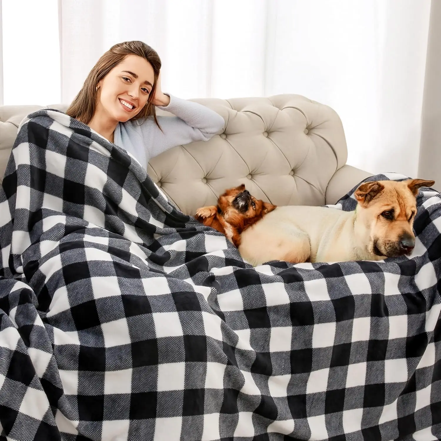 1PC Blanket for Couch Sofa Bed Plaid Decor Black White Checkered Blanket Cozy Fuzzy Soft Lightweight Warm Blankets  All Seasons 4